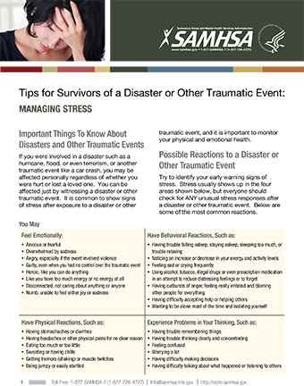 Tips for Survivors of a Disaster or Other Traumatic Event: Managing Stress
