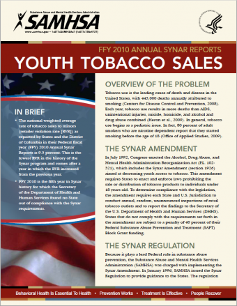2010 Annual Synar Reports: Tobacco Sales to Youth