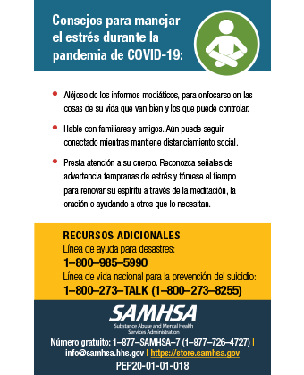 Tips for Managing Stress During the COVID-19 Pandemic - Wallet Card (Spanish version) - Consejos para manejar el estrés durante la pandemia de COVID-19 – Tarjeta de bolsillo