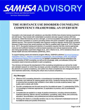 Advisory: The Substance Use Disorder Counseling Competency Framework: An Overview 