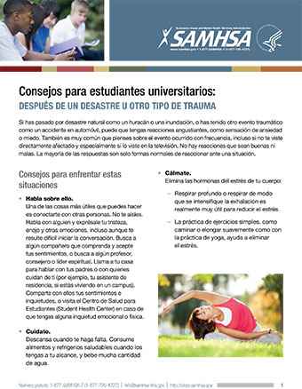 Tips for College Students: After a Disaster or Other Trauma (Spanish Version)