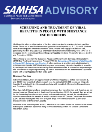 Advisory: Screening and Treatment of Viral Hepatitis in People with Substance Use Disorders