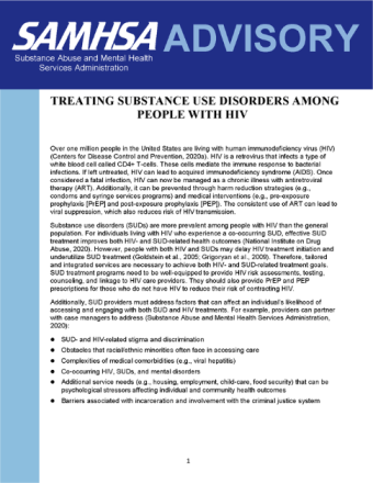 Advisory: Treating Substance Use Disorders Among People with HIV
