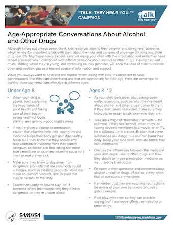 Talk. They Hear You: Age-Appropriate Conversations About Alcohol and Other Drugs