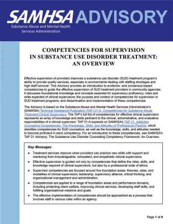 Advisory: Competencies for Supervision in Substance Use Disorder Treatment (based on TAP 21-A)
