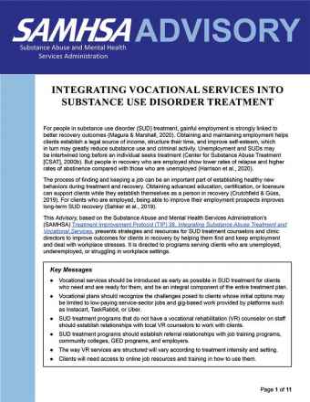 Advisory: Integrating Vocational Services into Substance Use Disorder Treatment