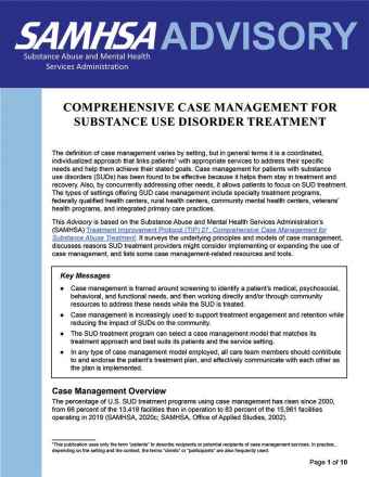Advisory: Comprehensive Case Management for Substance Use Disorder Treatment (based on TIP 27)
