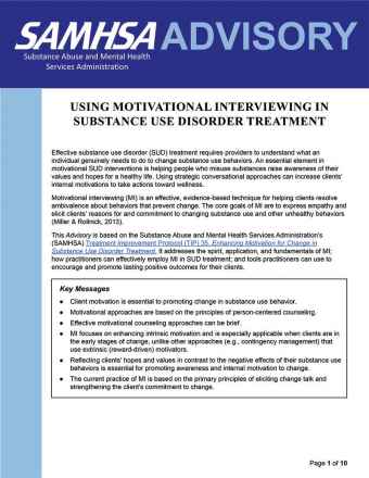 Advisory: Using Motivational Interviewing in Substance Use Disorder Treatment (based on TIP 35)