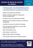 988 Suicide & Crisis Lifeline Adult Suicide Warning Note cards (Spanish Version) Tarjetas de alerta de suicidio en adultos, línea de prevención del suicidio y crisis 988
