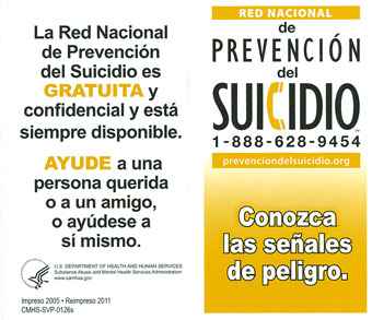 National Suicide Prevention Lifeline Wallet Card: Suicide Prevention: Learn the Warning Signs (Spanish)